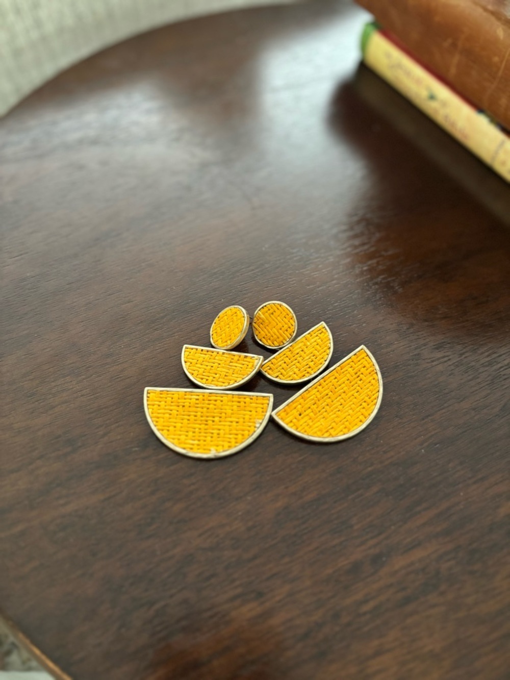 Geometric Yellow Woven Drop Earrings